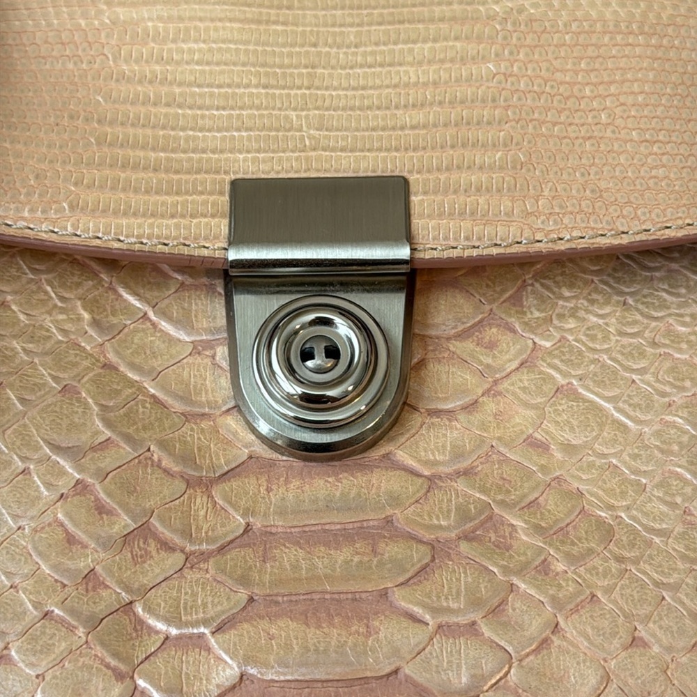 Brahmin Satchel | tan Embossed Leather | Structured Top Handle Bag - Picture 4 of 13